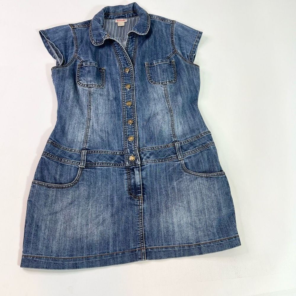 Mossimo Supply Co. Denim Mini Dress Womens Large Blue Button Front y2k 90s